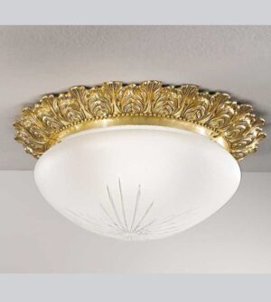 Brass ceiling light with etched satin glass Art.0590