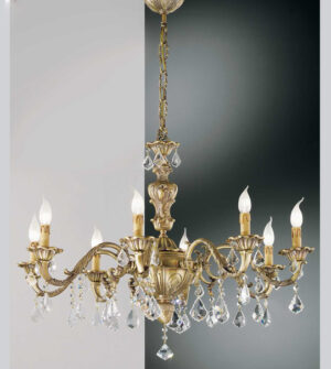 Brass hanging chandelier with crystal pendants Art. 140/8