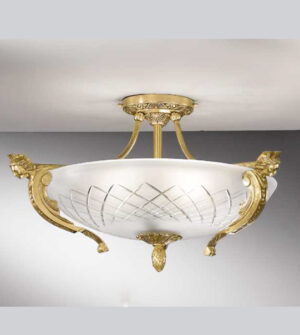 Brass ceiling light with etched satin glass Art. 521/5PL