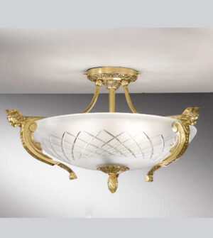 Plafoniera in ottone con vetro satinato inciso Art. 521/5PL