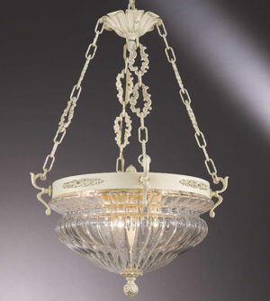 Brass suspension lamp with transparent blown glass lampshade Art. 571/8S/TR