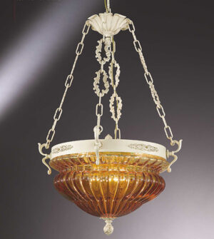 Brass suspension lamp with amber blown glass Art. 571/8S/AM