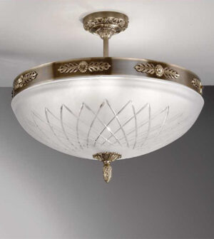 Brass ceiling light with engraved frosted glass Art. 710/8PL