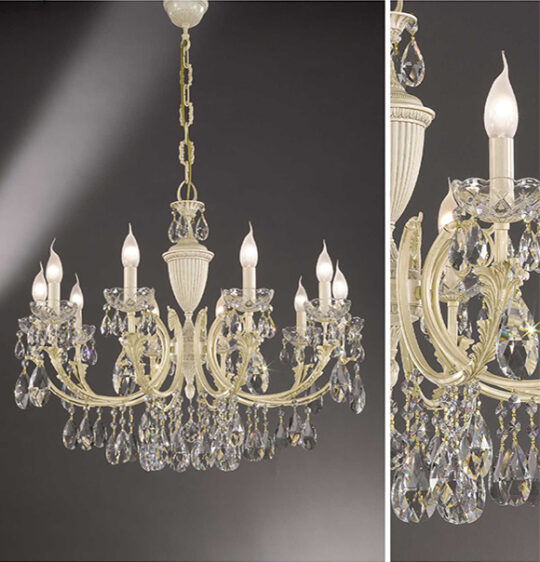 Brass pendant chandelier with crystal details Art. 910/10