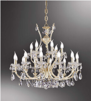 Brass pendant chandelier with crystal details Art. 910/12+6