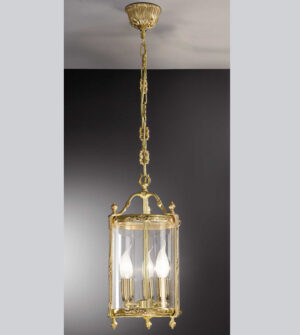 Lampadario a lanterna a sospensione in ottone con vetro curvato Art. L02/3