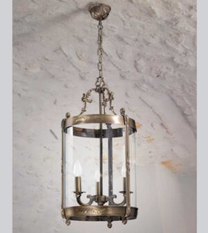 Brass suspension lamp with lantern-shaped hot-curved glass lampshade Art. L04/3