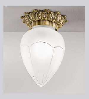 Brass ceiling light with etched satin glass Art. 0600