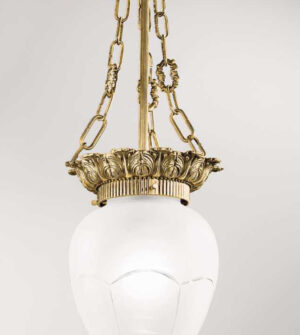 Brass suspension chandelier with engraved frosted glass Art. 0610