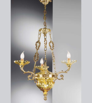 Brass pendant chandelier with glass Art. 571/3+ 2 AM