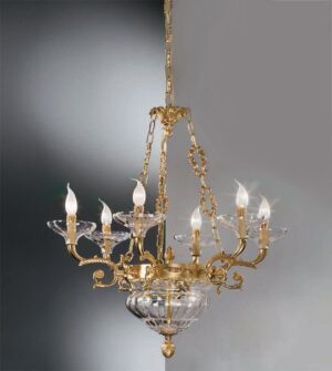 Brass pendant chandelier with frosted glass Art.571/6+3 TR