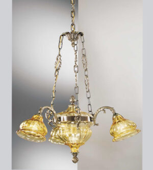 Brass pendant chandelier with glass lampshades Art. 572/3+2 AM