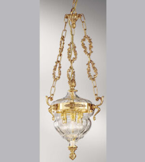 Brass pendant chandelier with glass lampshades Art.572/3S TR