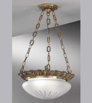 Lampadario a sospensione in ottone con vetro satinato inciso Art. 730/ 2S