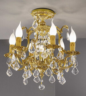 Brass ceiling light with crystals Art. 855 /6+1 PL