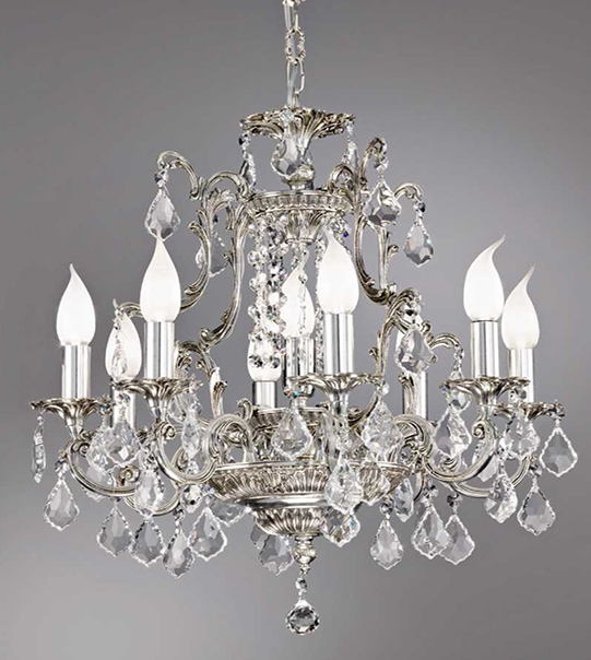 Baroque brass chandelier with Crystal Schöler details