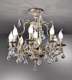 Plafoniera in ottone con cristalli Art. 855/8+1PL