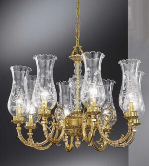 Brass hanging chandelier with glass and crystal lampshades Art. 860/ 8