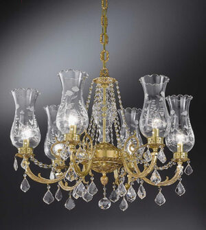 Hanging chandelier made of brass with glass and crystal lampshades Art. 865/ 6