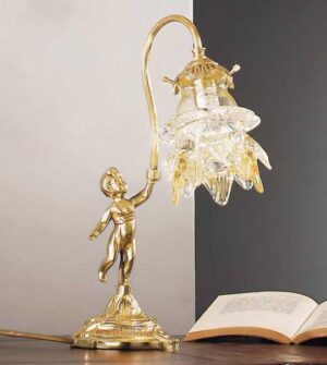 Single light table lamp in brass and amber glass Art. 2080/ 1L