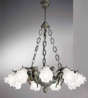 Lampadario a sospensione in ottone e vetro a fiore Art. 2081/9