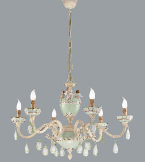 Lampadario a sospensione in ottone e ceramica dipinta a mano Art. 930/6 CG