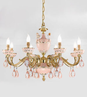 Hanging chandelier in brass and hand-painted ceramic Art. 930/8 CP