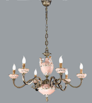 Hanging chandelier in brass and hand-painted ceramic Art. 935/6 CP